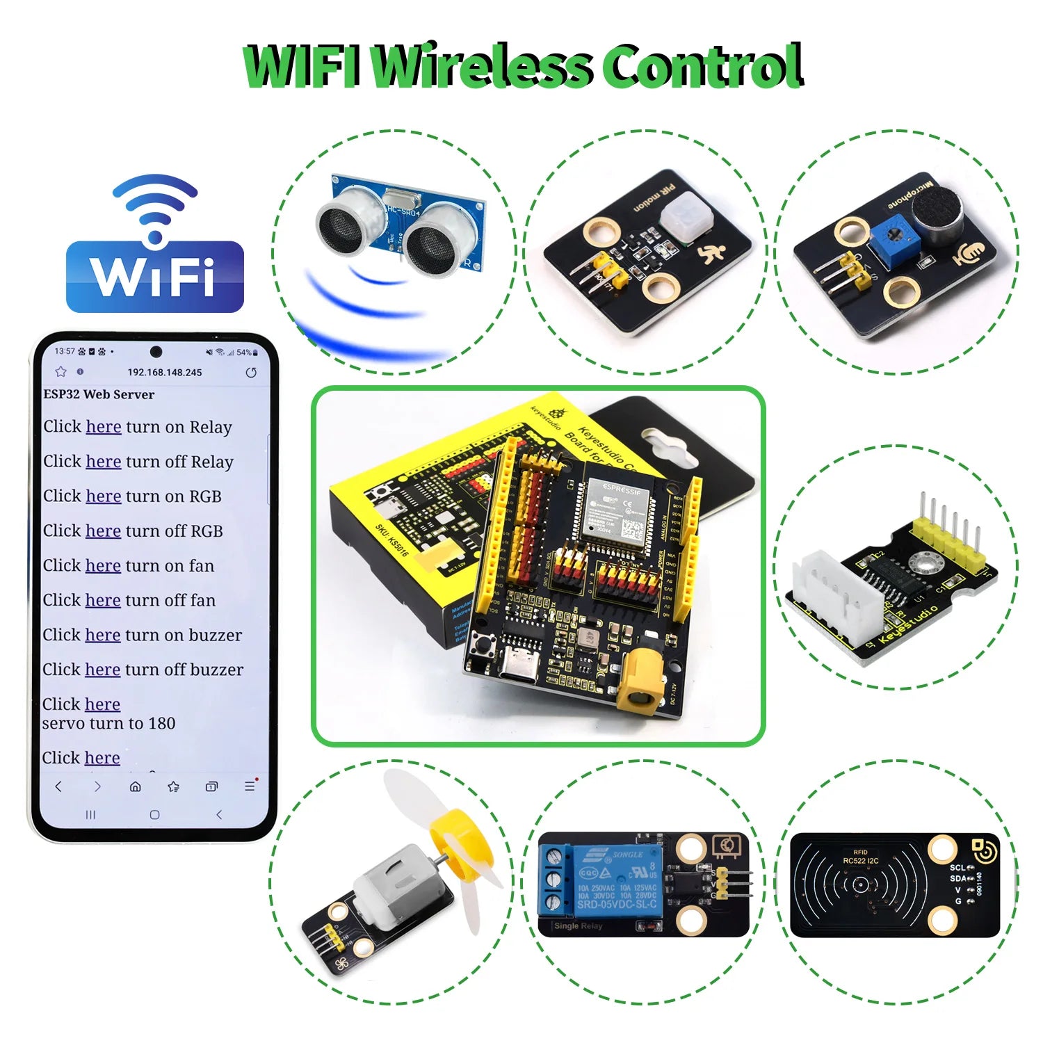 Keyestudio IOT ESP32 Learning Kit For Arduino ESP32 All-in-One Learning +134 Projects Support MicroPython&Arduino C Programming