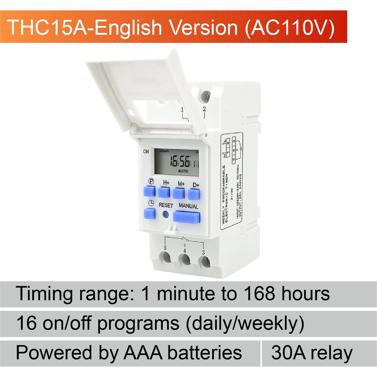 THC15A Digital Timer Switch Programmable Time Switch 30A DIN Rail Weekly Timer Relay 12V 24V 110V 220V LCD Controller