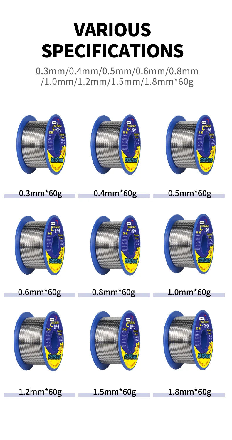 MECHANIC SX-862 60g Double Hole Rosin Core Solder Wire 183℃ Melting Point Solder Flux 1-3% No-residue High Purity Welding Cable