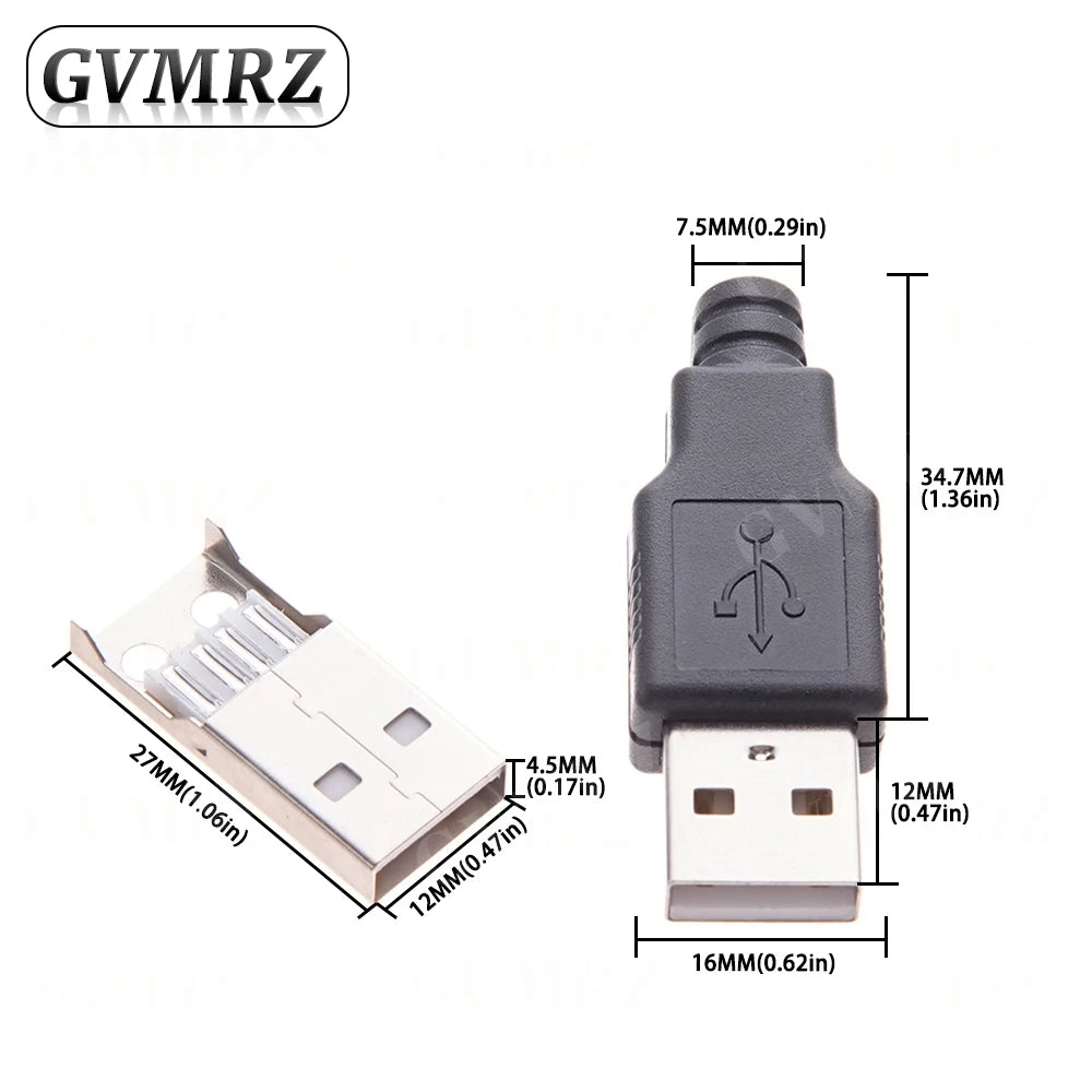 10PCS Type A Male Female USB 4 Pin Plug Socket Connector With Black Plastic Cover Type-A DIY Kits