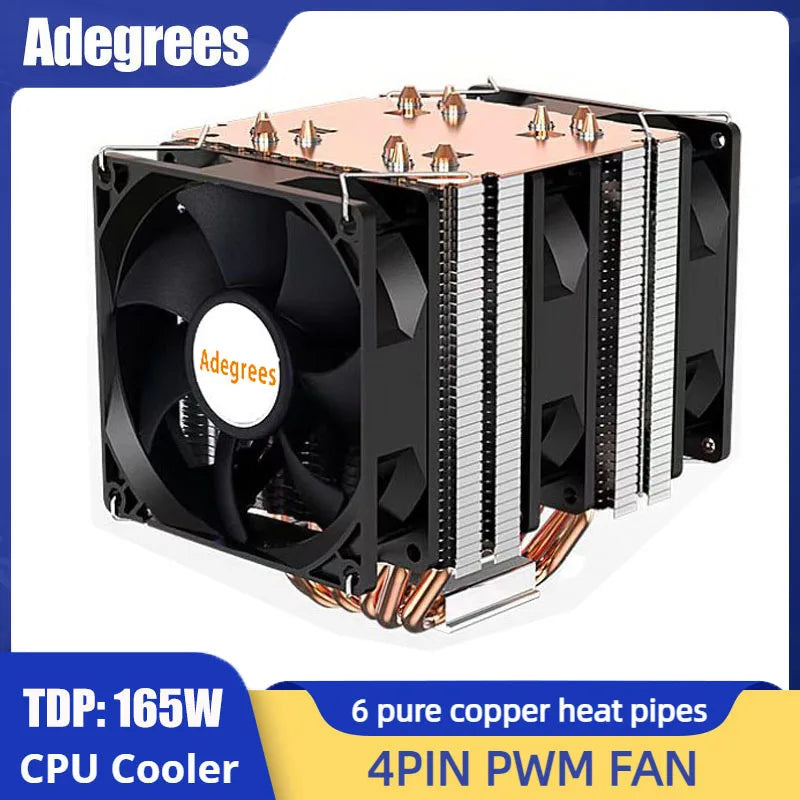 6 Heat Pipe CPU Cooler 4Pin PWM PC Quiet Air Cooler Fan for Intel LGA 1366 1700 1200 1150 1151 1155 2011 X79 X99 AM3 AM4 AM5