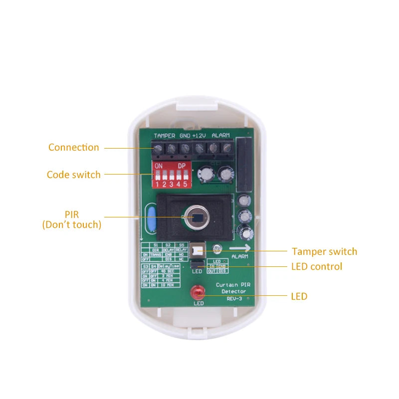 Professional Indoor DC12V Wired Curtain Motion Sensor - PIR Sensor for Home Security, Anti-tamper,  9m×1.2m  10° Detection