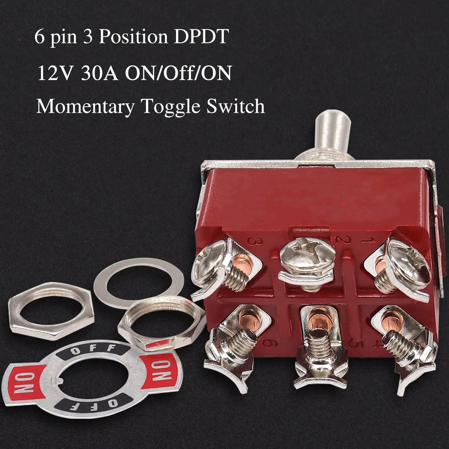 5pcs Momentary Toggle Switch DPDT (ON)-Off-(ON) 6 Terminal 3 Pin Toggle Switches 12V Heavy Duty Rocker Toggle Switch waterproof