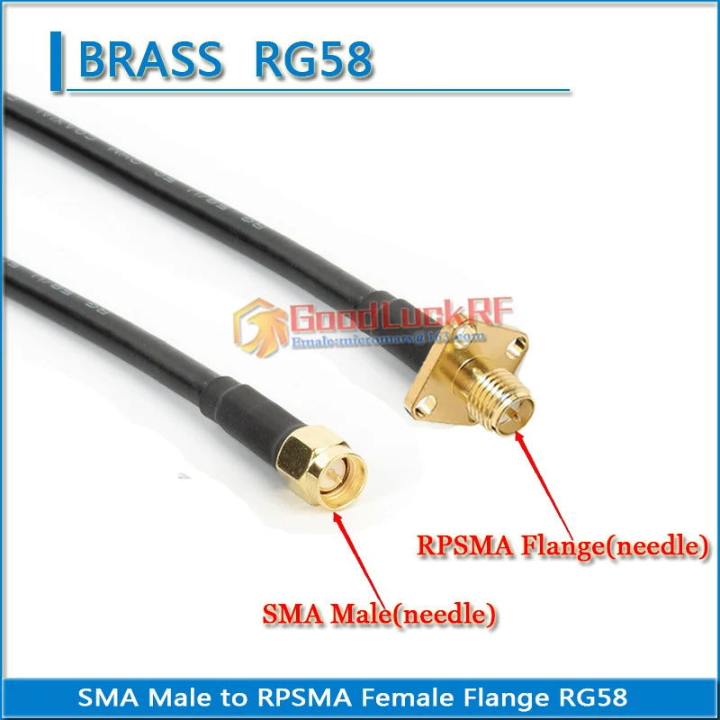 RP-SMA RPSMA SMA Female 4 hole Flange Chassis Panel Mount to SMA Male Pigtail Jumper RG58 Extend cable RF Connector Adapter