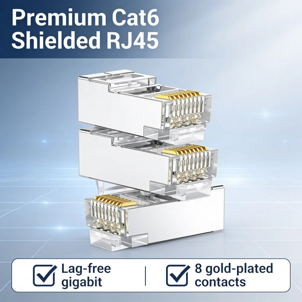 10/50/100Pcs Pass Through RJ45 Cat6 Shielded Connectors Crystal End Gold-Plated 8P8C Crimp UTP Ethernet Modular Plug