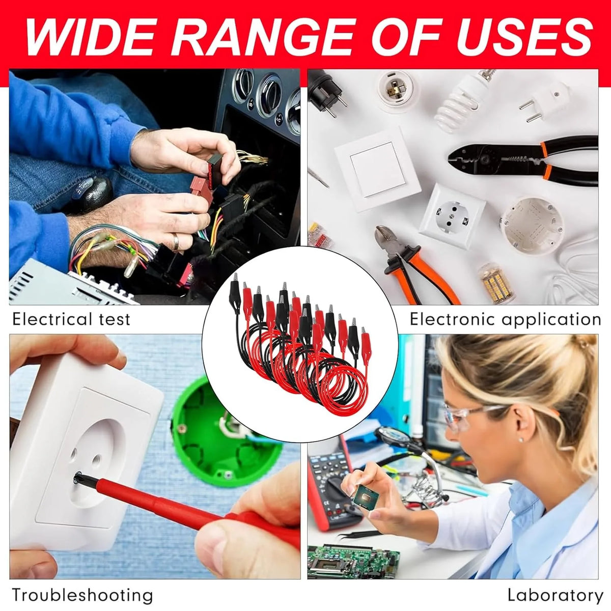 20-1Set Dual Alligator Clip Cables Connecting Cables Test Cable Lead Jumper Wire Male Female Crocodile Clip Power Supply Adapter