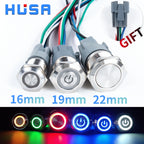 12 16 19 22 mm Metal Push Button Switch with Wire On Off PC Power Flat head 12v for Car Momentary Latching Fixed Blue 5V 220V