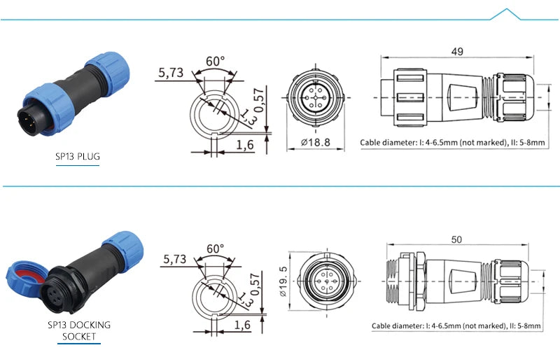 SP13 IP68 Outdoor Waterproof Aviation Connector 2/3/4/5/6/7/9 Pins Plug Socket Male Female Panel Mounted Docking Welding Type