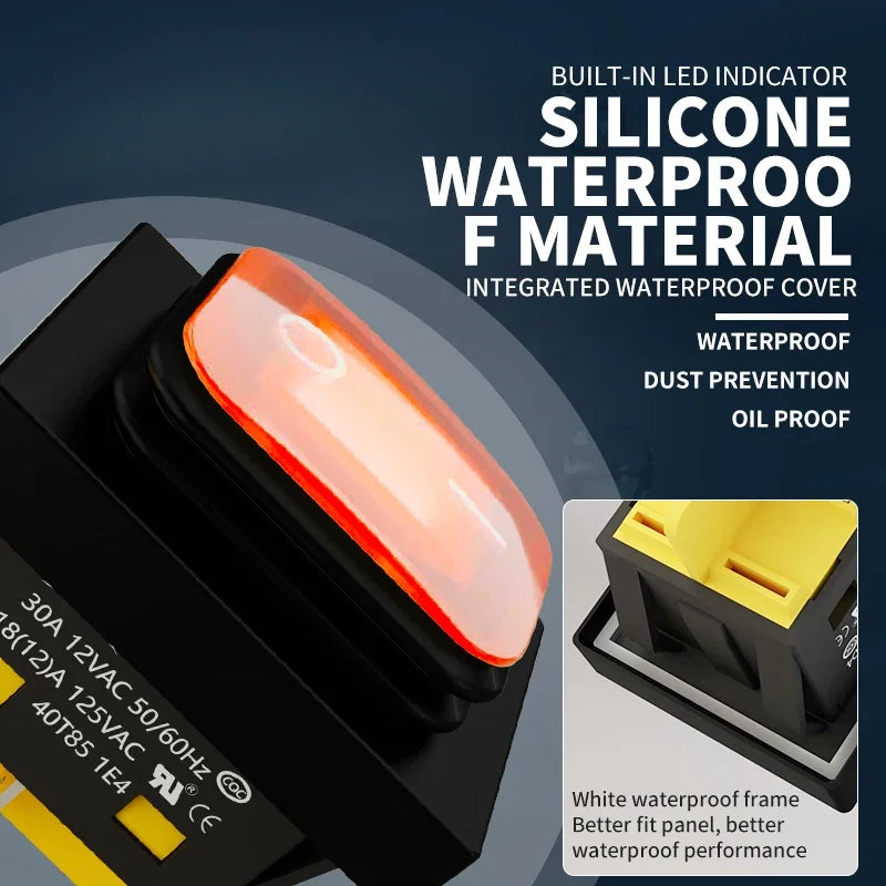 30A/250V Heavy Duty 4 Pin DPST IP67 Sealed Waterproof T85 Auto Boat Marine Toggle Rocker Switch with LED 12V 220V 30x22