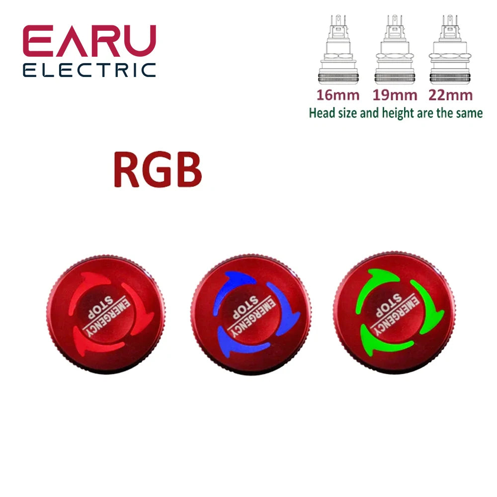 16/19/22MM Mushroom Metal Emergency Stop Push Button Switch Triple Dual Color RGB LED Light Rotary Power Switch 5V 12V 24V 220V