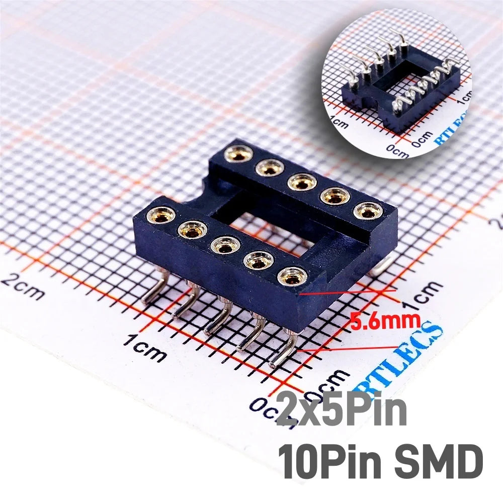 5/50 Pcs 2.54MM Pitch SMD DIP IC Socket Contact Clip Surface Mount Machined Receptacle 4 6 8 10 12 14 16 18 20 24 Pin Row 7.62mm