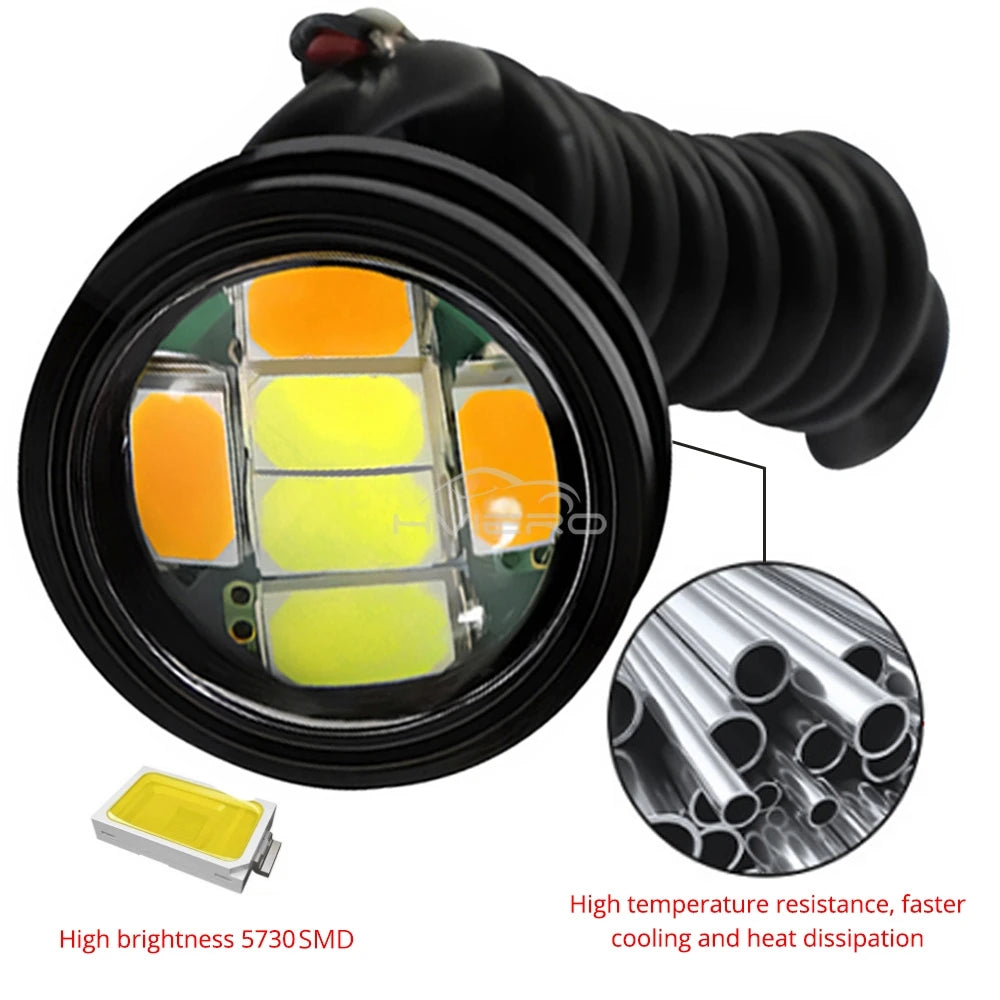 2pcs Car Daytime Running Lights White Yellow Eagle Eye LED 12V 5730 6smd Reversing Parking Tail Bulb Turn Signal Lamp Waterproof