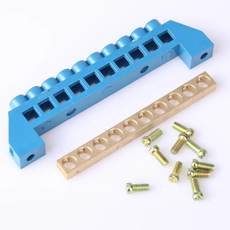Blue White Green Bridge Design Zero Line 4-12 Pole Screw Brass Copper Grounding Strip Terminal Block Connector Earth And Neutral