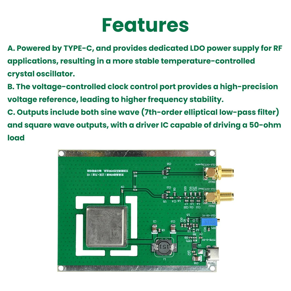 10MHz Sinewave Output OCXO Board Frequency Standard With Shell Type C Cable Stable Constant Temperature Crystal Oscillator