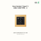 Avoir Metal Panel Toggle Switch 2 Way Gold Copper Lever Wall Power Socket European Plug Usb Type C Charging Port Lighting Dimmer
