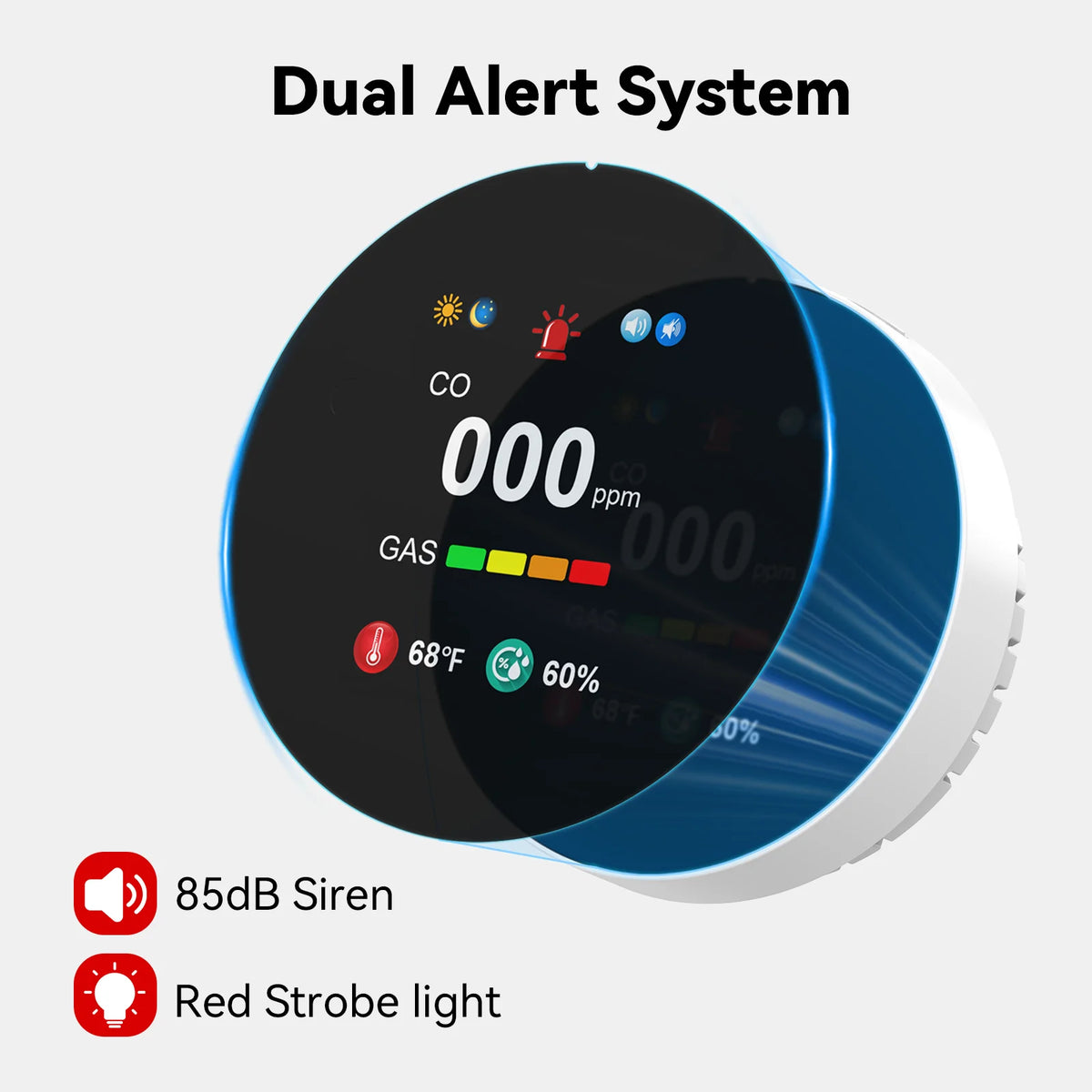 Combination Gas&Carbon Monoxide Detector 4-in-1 Natural Gas Leak&CO Alarm with Temperature&Humidity for Home security protection