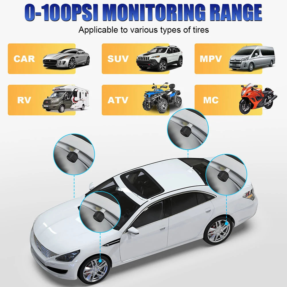 Bluetooth 5.0 External Mobile Phone APP Display TPMS Android/IOS Tire Pressure Monitoring System Car Tire Pressure Sensors
