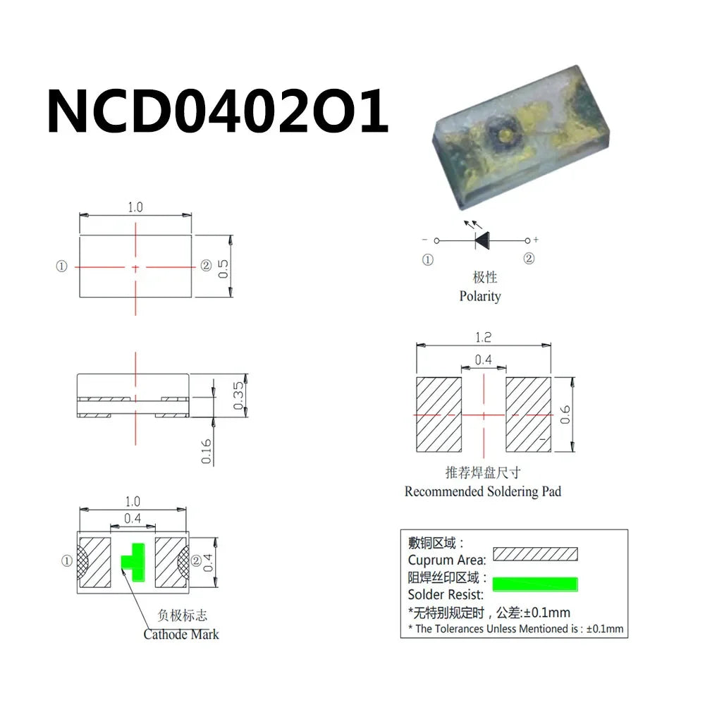 0402 SMD 50PCS NCD0402B1 NCD0402C1 NCD0402G1 NCD0402O1 NCD0402R1 NCD0402W1 NCD0402Y1 Blue Yellow Green Orange White Red 0402 LED