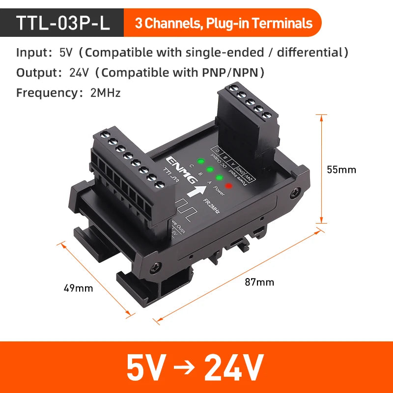 ENMG Differential Signal Converter TTL to HTL Differential to Open Collector Single-Ended Pulse NPN PNP Compatible 5V to 24VDC.