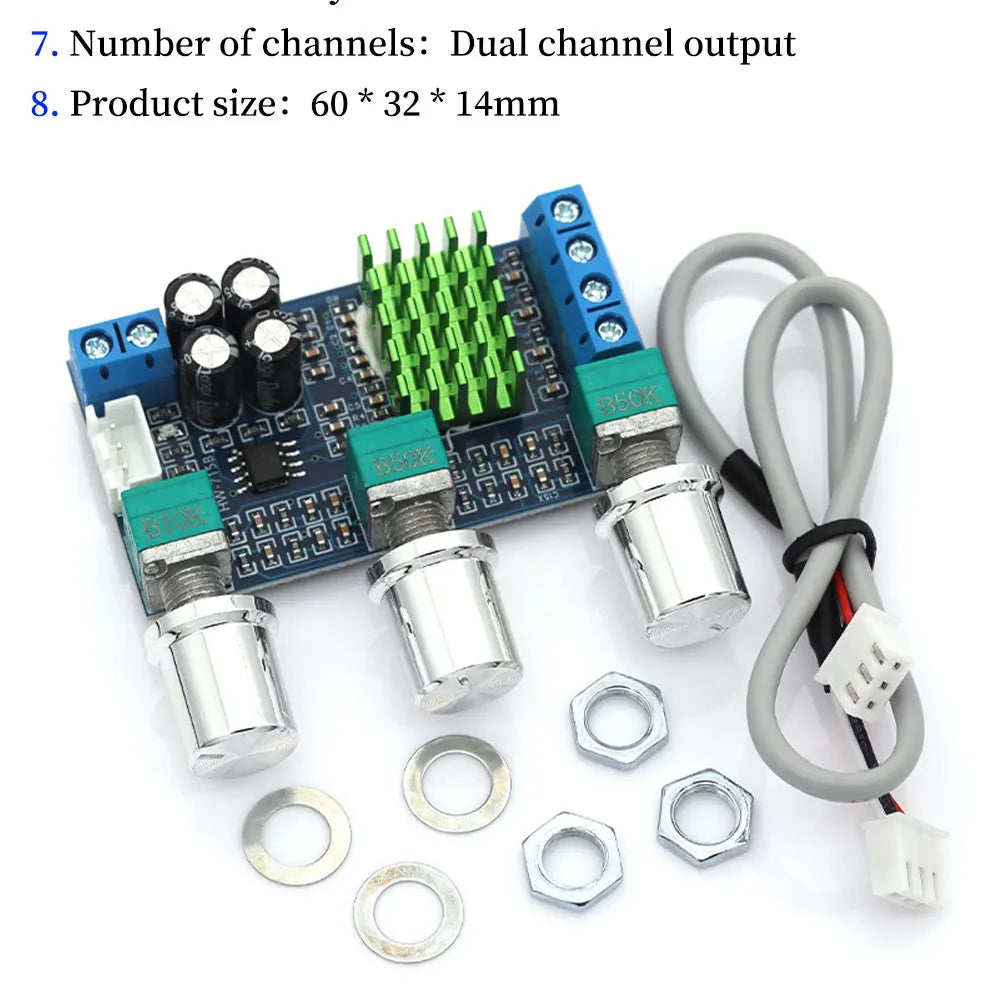 Liludin DC 12V 24V 80W X 2 Dual Channel Digital Audio TPA3116D2 Treble Bass Regulating Preset Pre Amplifier Board Module XH-M567