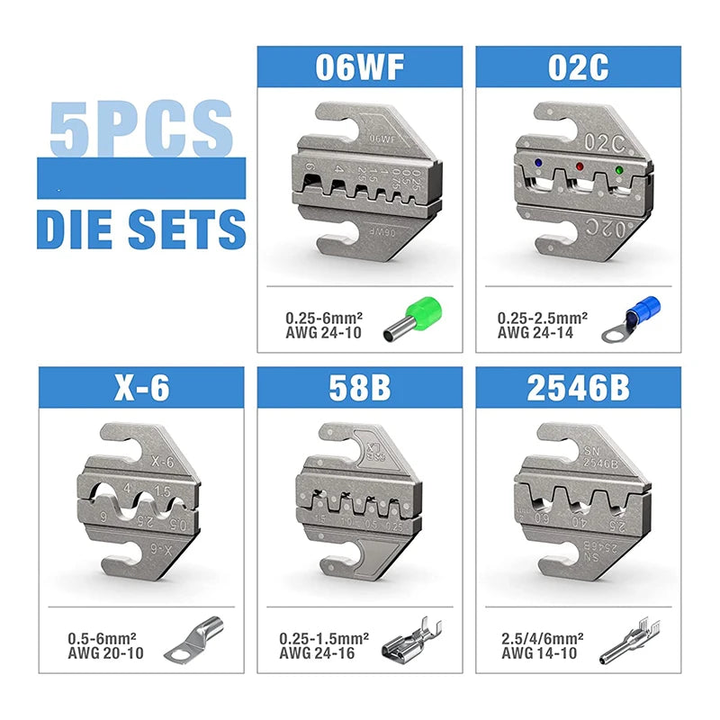 SN-58B Ratchet Crimper Tool Change Jaws Kit Automotive Service Kit Crimping Plier For Non-insulated/Open Barrel/Dupont Connector