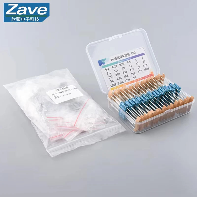1% Resistor Set Resistance 2W Metal Film Resistors Kit 10Ohm ~1M Ohm 30Values Electronic Components Kit