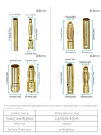 2.0mm 3.0mm 3.5mm 4.0mm 5.5mm 6.0mm 8.0MM Gold Bullet Banana Connector plug for ESC Lipo RC battery Plugs