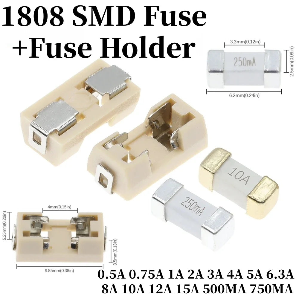 10PCS 1808 125V 250V AC 0451 SMD Fast Blow Fuse 0.5A 0.75A 1A 2A 3A 4A 5A 6.3A 8A 10A 12A 15A 500MA 750MA 2410 Ultra-Rapid Fuses