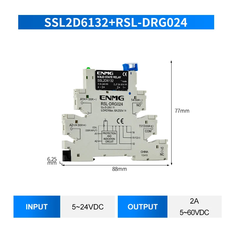 ENMG 1Pcs Slim Relay Modules DIN-Rail SSR Solid State Relay Integrated PCB 6A 2A DC Control DC AC 5V 12V 24V 220V Mount Power 41