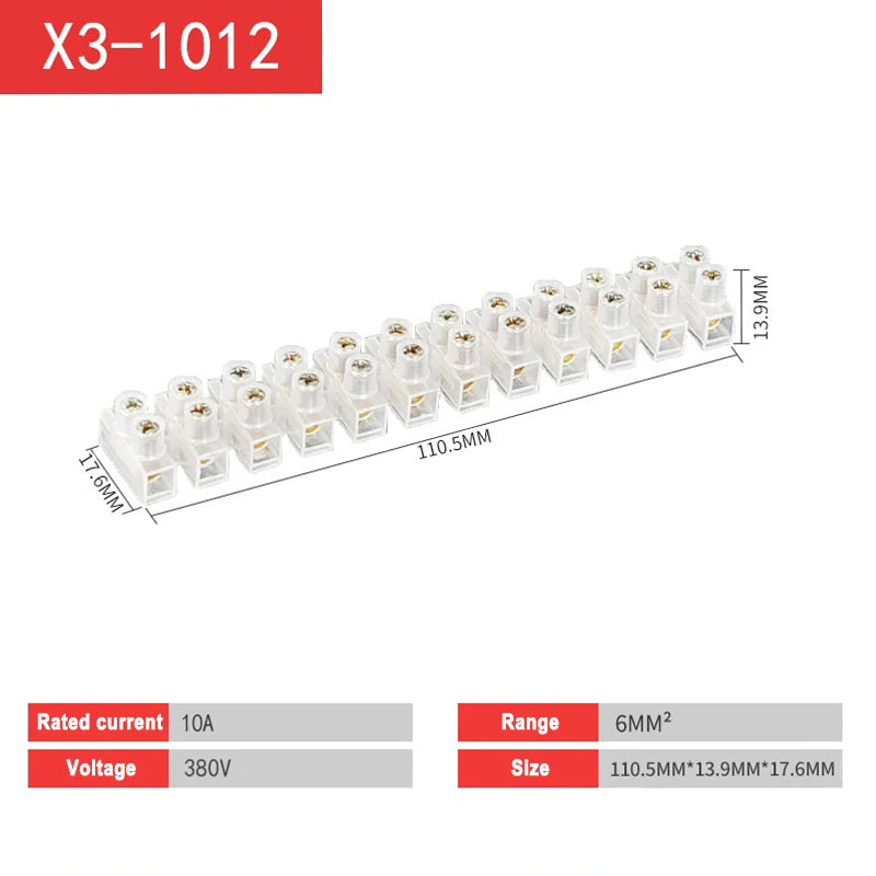 12 Position Terminal Connector Nylon Plastic Electric Terminal Block Dual Connector Strips 5/10/20/30A Electric Barrier Strip