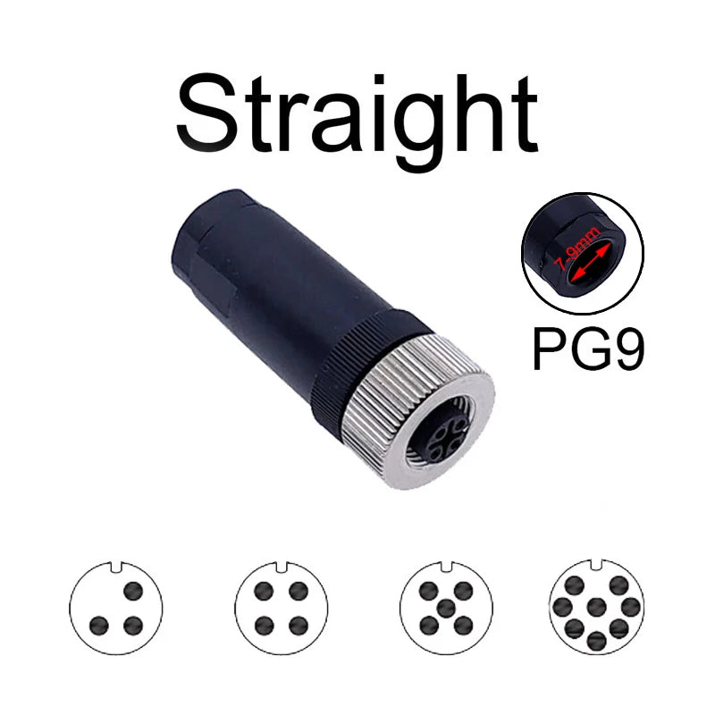 1Pc M12 Sensor Connector Waterproof Straight Angle Male Female Screw Threaded Plug Coupling 3 4 5 8 Pin