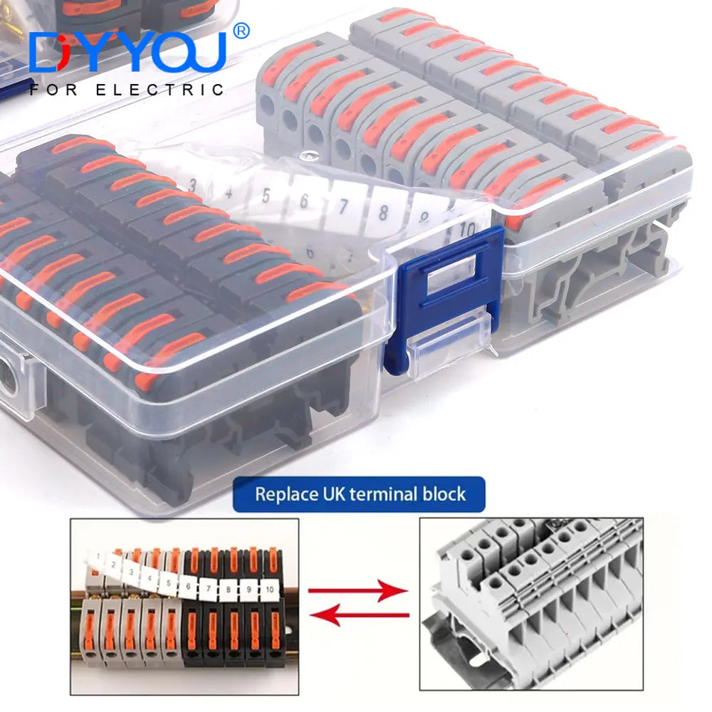 Din Rail Type Various Terminal Block Kit 211 Wire Electrical Conductor Universal Fast Cable Connector With Number Strip Set