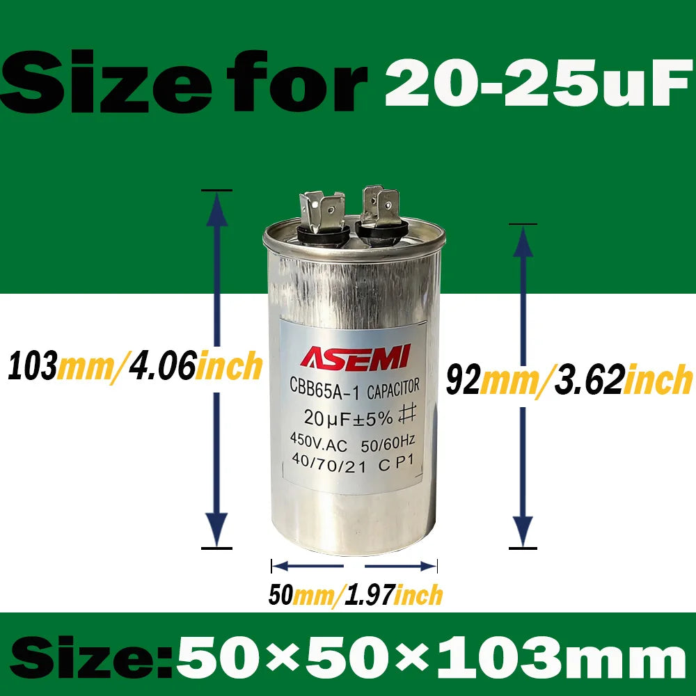100uF CBB65 450V AC 40uF 45uF 50uF 60uF 65uF 70uF 80uF 90uF Motor Capacitor Air Conditioner Compressor Start Capacitor