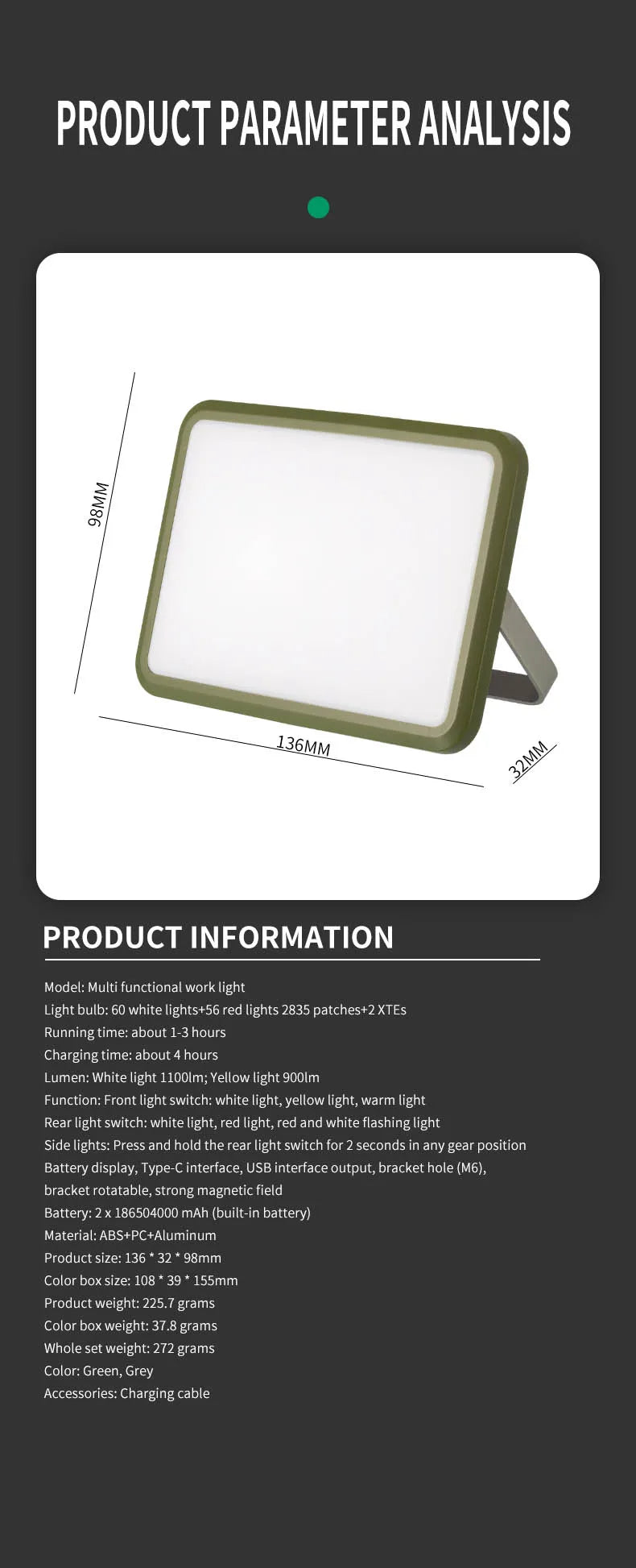 Outdoor Camping Light Super Bright Camping Floodlight Magnetic Rechargeable Led Work Light
