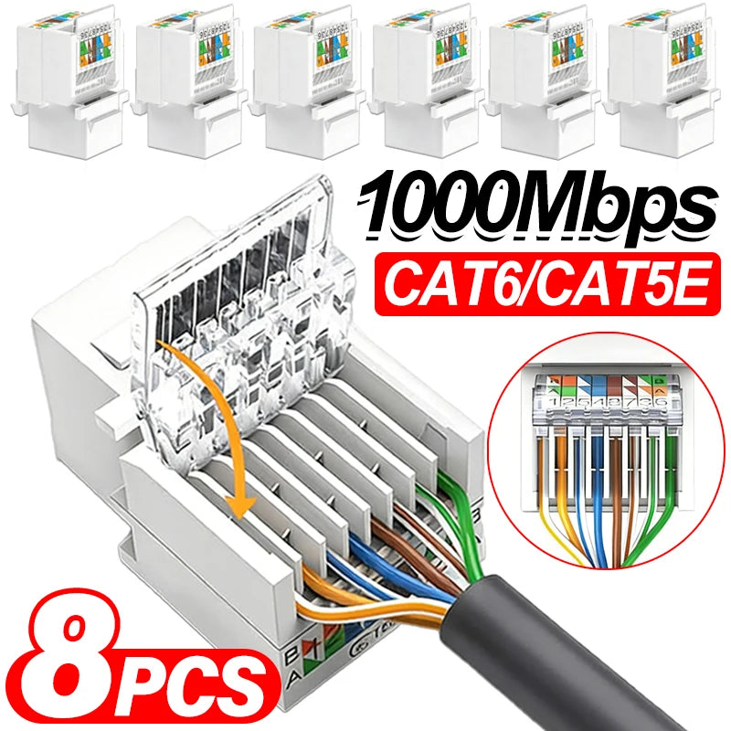 Cat5e Cat6 Tool-Less Keystone Jack Connector Female RJ45 Connectors Adapter Keystone Module Internet Network Ethernet LAN Cable