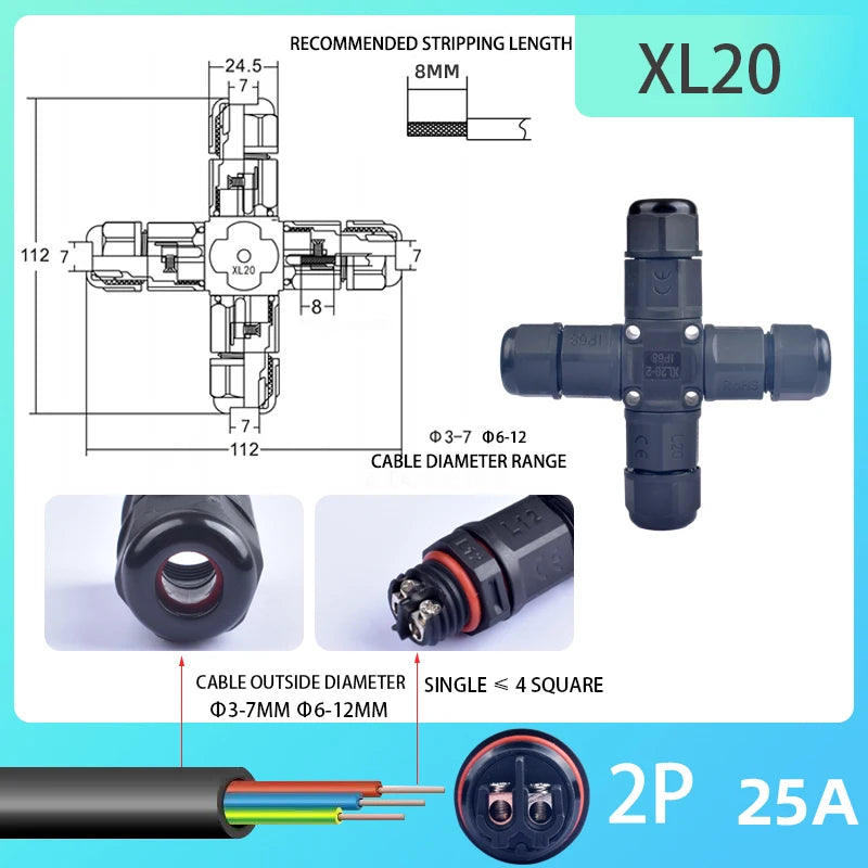 IP68 Waterproof Connector Outdoor LED Lighting Sealed Connector  Assembly Type Wire And Cable Quick Terminal Connector 2/3/4/5P
