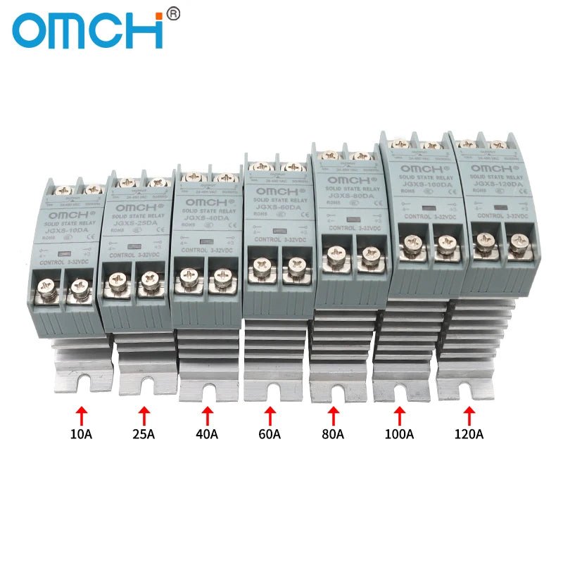 OMCH DIN Rail Solid State Relay SSR With Heatsink 10A 25A 40A 60A 80A 100A 120A DC-AC DC-DC AC-AC Single Phase Control