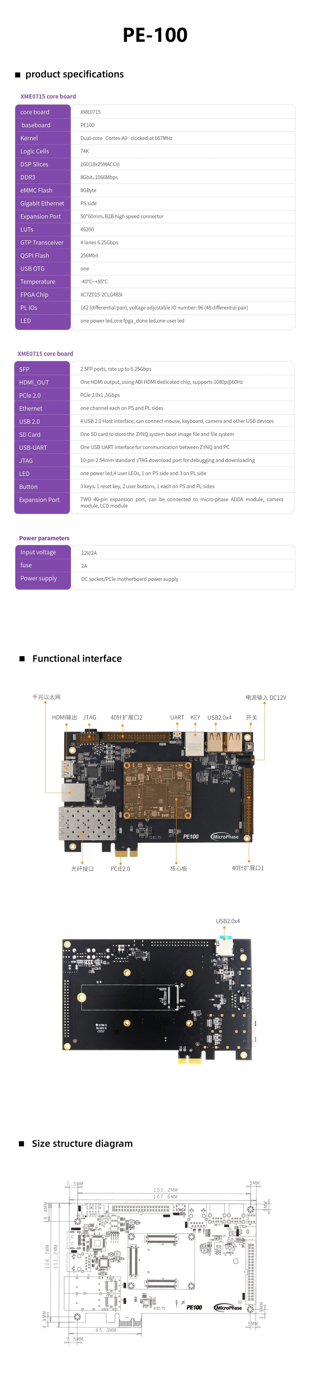Microphase PE100 FPGA ZYNQ Development Board ARM XC7Z015 PCIE SFP 7015 XME0715
