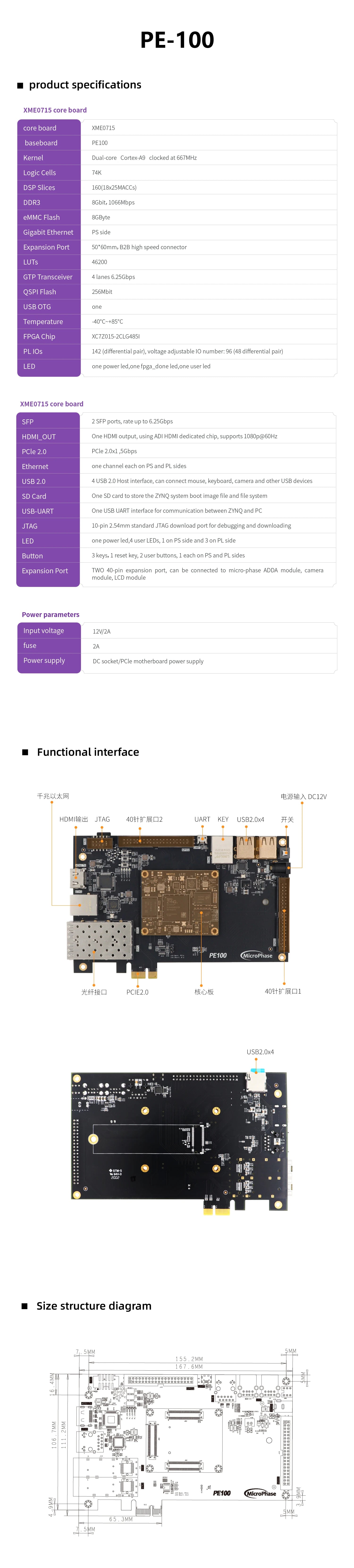 Microphase PE100 FPGA ZYNQ Development Board ARM XC7Z015 PCIE SFP 7015 XME0715