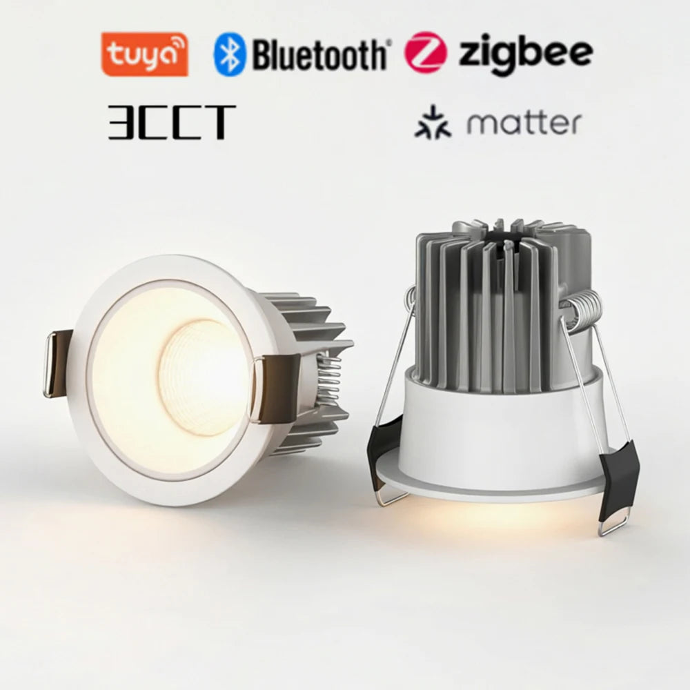 Recessed COB Spotlights 3CCT TUYA Bluetooth/Zigbee Matter Dimmable LED Downlight 110/220V Dimmable Ceiling Lamp Bedroom Kitchen