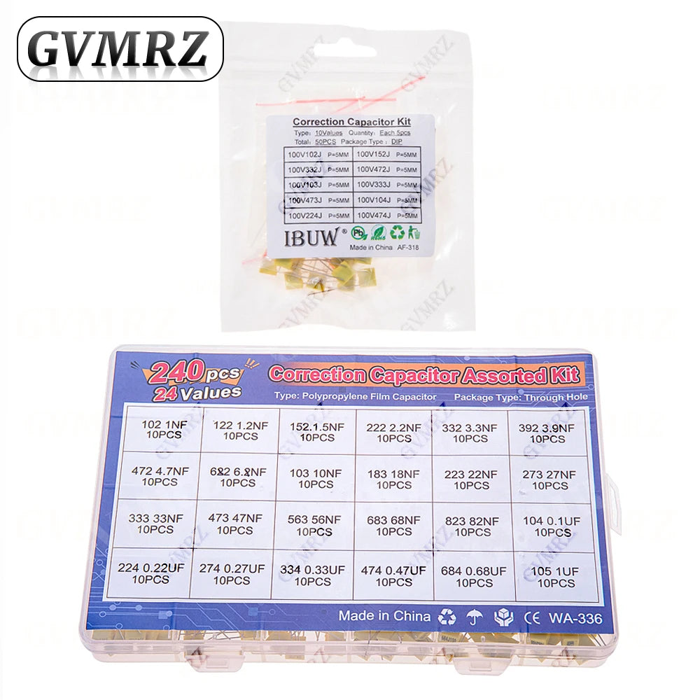 Polypropylene Safety Plastic Film kit 100nf 220nf 10nf 47nf 22nf 1nf 0.47uf 0.1uf 330nf Correction capacitor