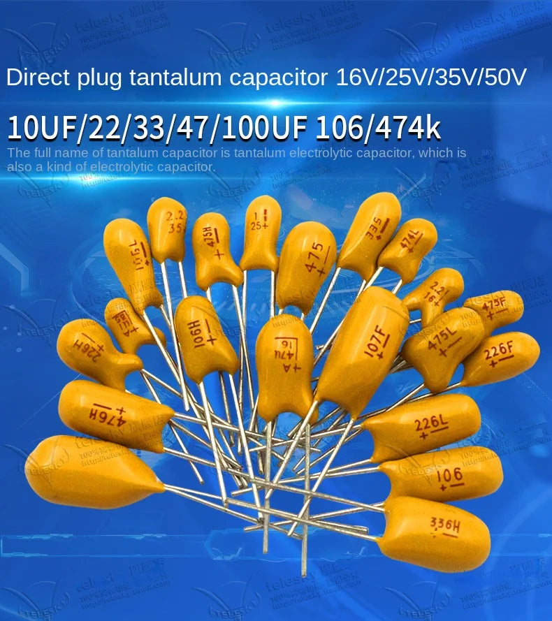 5PCS DIP Tantalum Capacitor 16v 25V 35V 50V 0.47UF 0.1UF 1UF 2.2UF 3.3UF 4.7UF 10UF 22UF 33UF 47UF 100UF 106 475 226 107 336 225