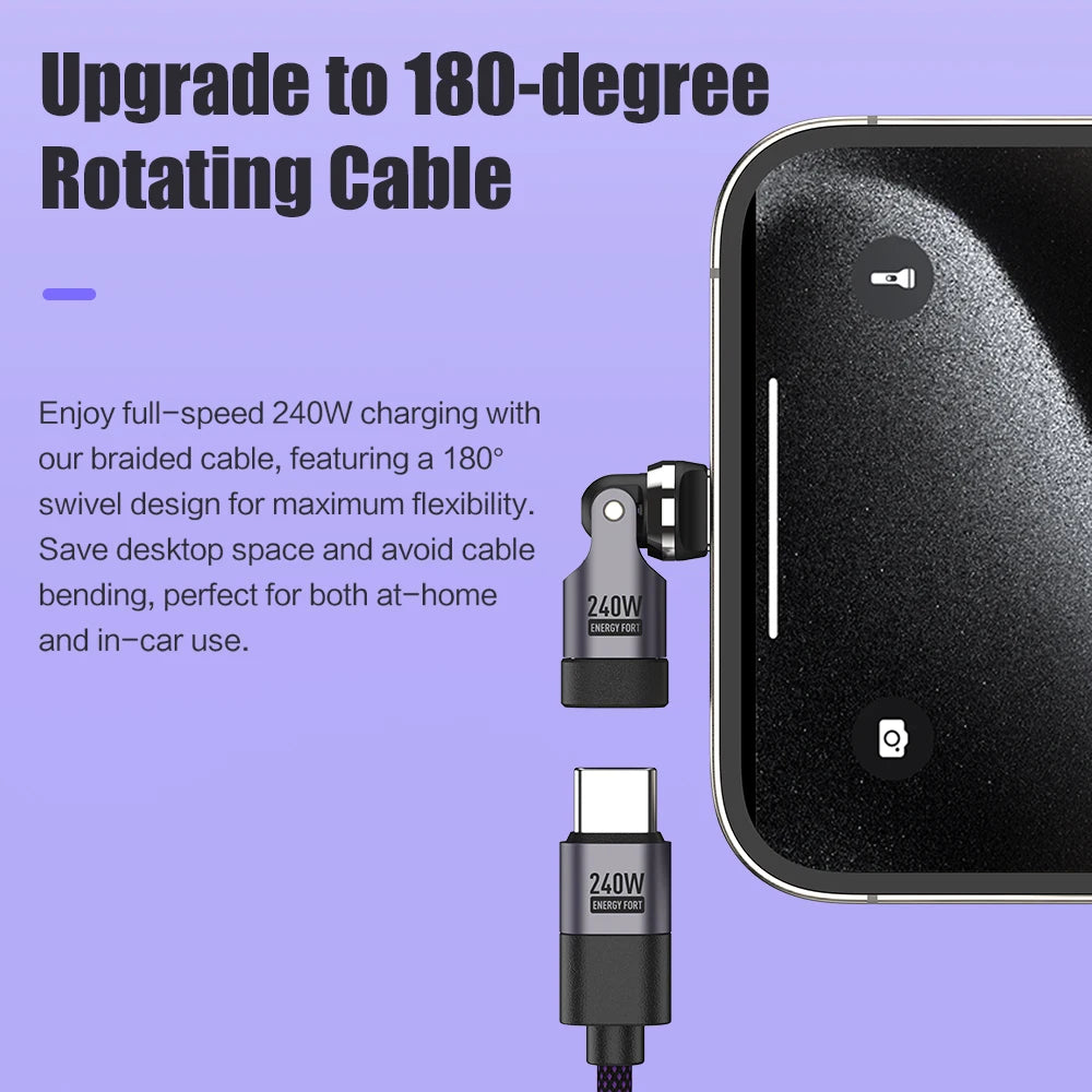 PD240W OTG C Type Adapter 90° 540° Rotating Type C Adapter Fast Charging USB C Adapter Extender for iPhone 17Pro Laptop Tablet