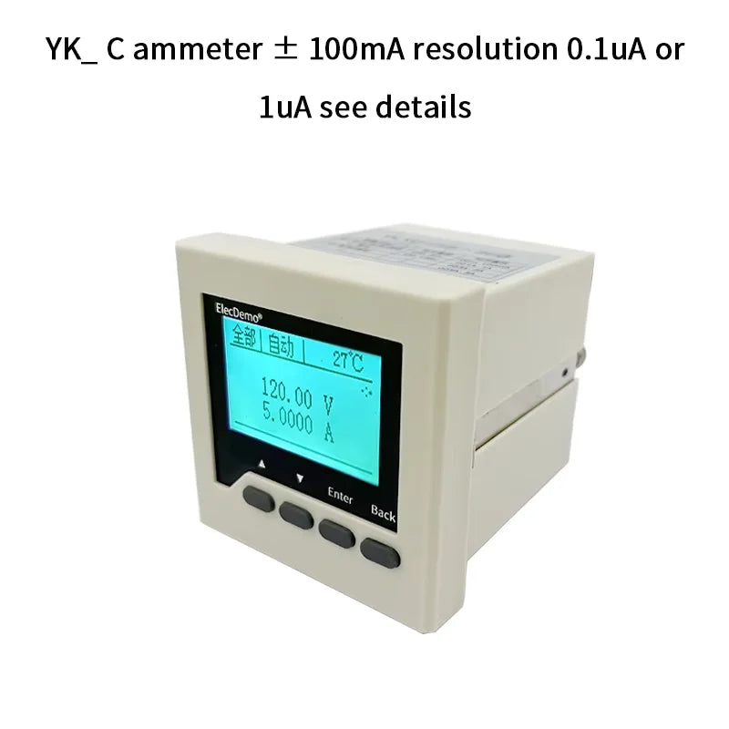 High Precision Isolated Dual Display DC Voltmeter Ammeter Panel Meter, uA Level Detection Threshold Alarm, RS485 Modbus RTU LED