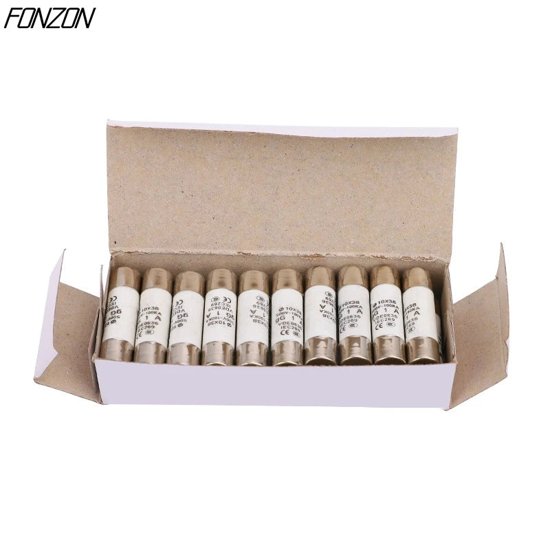 1 Box（20Pcs） 10*38 Fast Blow Ceramic Fuse 10x38mm 500V 1A 2A 3A 4A 5A 6A 8A 10A 16A 20A 25A 32A RO15  RT19 RT14 RT18