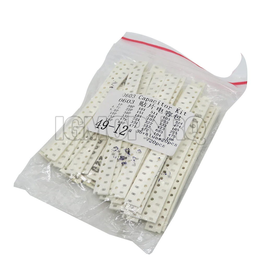 320PCS 720PCS 2500PCS 0603 0805 1206 SMD Capacitor Kit Assorted Kit 16/36/50Values 1PF ~ 1UF 22PF 47PF 22NF 100NF 2.2UF 4.7UF