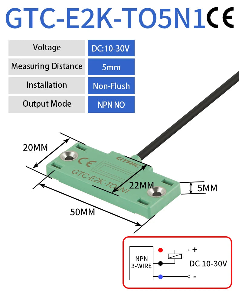 GTRIC Capacitive Proximity Sensor Square Matrix Switch CBN5-F46-E0/1/2/3 12-24V DC 3-wire NPN PNP NO/NC Sensing Distance 5mm