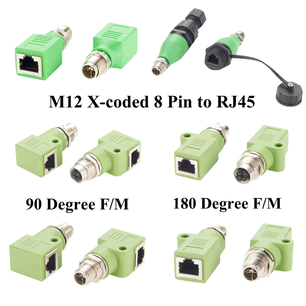 M12 Adapter X-coded 8 pin male to RJ45 jack Cat.5e with mounting hole 90° angled Industrial Ethernet Converter for Cognex Camera