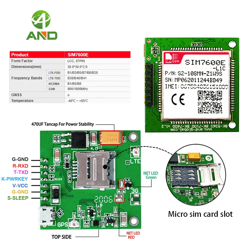 SIMCOM SIM7600E L1C SIM7600E-L1C LCC 4G Multi Band LTE Module LTE Cat 1 for EMEA Market