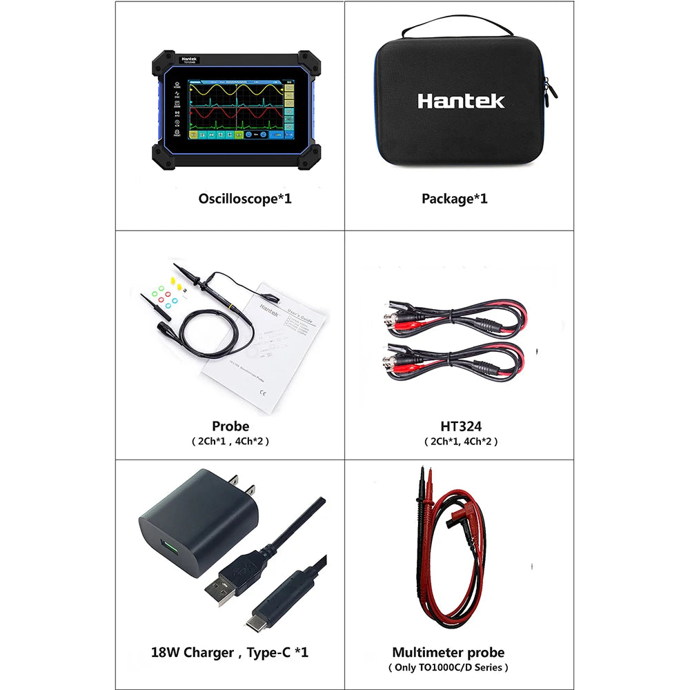 Hantek TO1254D TO1154D 4 Channels Touch Screen Digital Oscilloscope Portable USB Oscilloscopes + Signal Source+Multimeter Tester